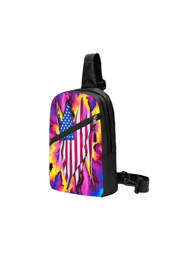 Sling Backpack Travel Hiking Daypack Art America Flag Foldable Crossbody Shoulder Bag