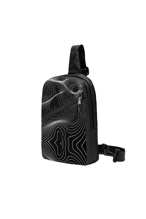 Sling Backpack Travel Hiking Daypack Black White Topo Earth Foldable Crossbody Shoulder Bag