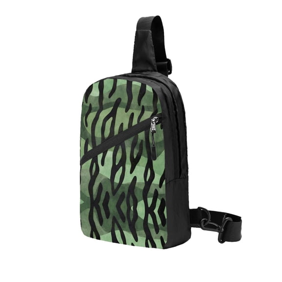 Sling Backpack Travel Hiking Daypack Green-Animal Tiger Stripe Foldable Crossbody Shoulder Bag