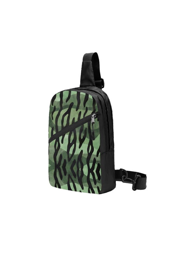 Sling Backpack Travel Hiking Daypack Green-Animal Tiger Stripe Foldable Crossbody Shoulder Bag