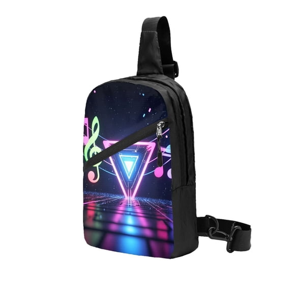 Sling Backpack Travel Hiking Daypack Musical Note Pattern Foldable Crossbody Shoulder Bag