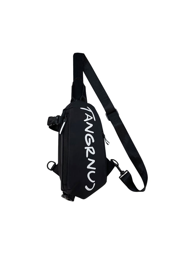 Sling Backpack,Travel Hiking Daypack Pattern Rope Crossbody Black Shoulder Bag With Earphone Hole