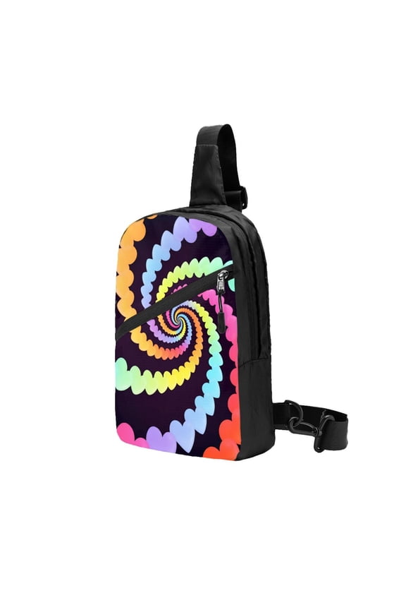 Sling Backpack Travel Hiking Daypack Rainbow Hearts Spiral Foldable Crossbody Shoulder Bag