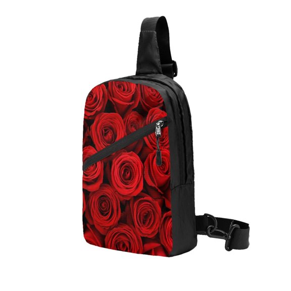 Sling Backpack Travel Hiking Daypack Red Rose Floral Foldable Crossbody Shoulder Bag