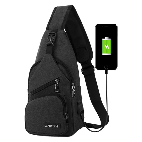Sling Backpack, Waterproof Chest Bag for Women Men, Shoulder Bag with USB Charging Port for Hiking, Travel, Black