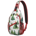 thumbnail image 1 of Sling Backpack,White Christmas Watercolor Tree Pattern Sling Bag with Water Bottle Holder,Waterproof Sling Bag for Men/Women with Headphone Jack for Hiking,Travel, 1 of 6