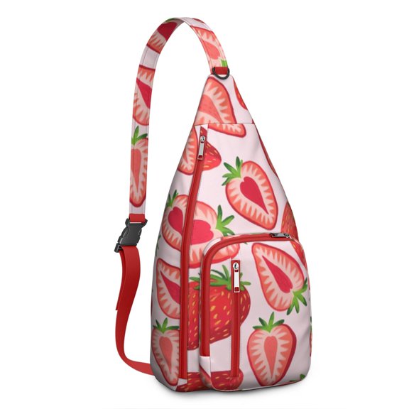 Sling Backpack for Men with Adjustable Shoulder Strap Shoulder Backpack Chest Bag Crossbody Bag for Travel Strawberry