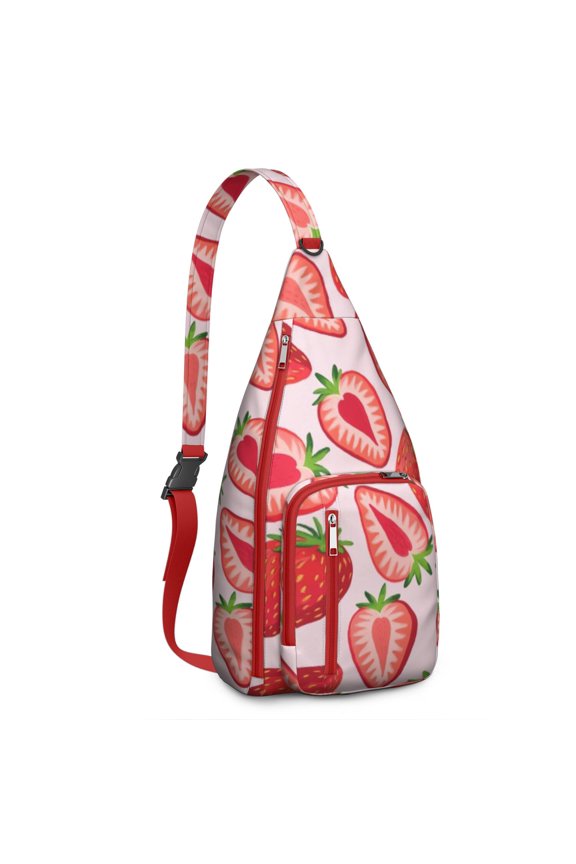 Sling Backpack for Men with Adjustable Shoulder Strap Shoulder Backpack Chest Bag Crossbody Bag for Travel Strawberry