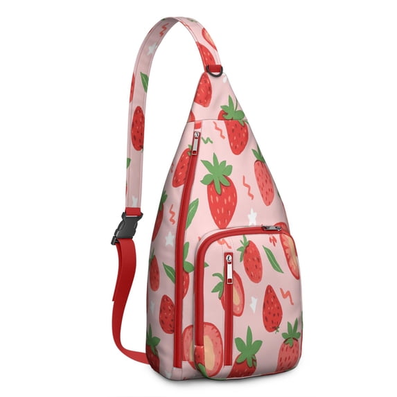 Sling Backpack for Men with Adjustable Shoulder Strap Shoulder Backpack Chest Bag Travel Hiking Daypacks Strawberry