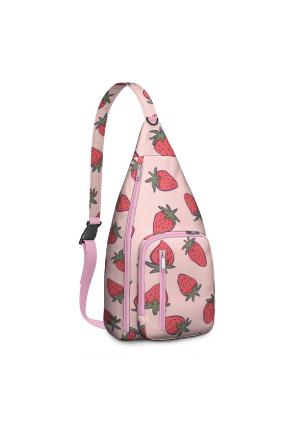 Sling Backpack for Men with Adjustable Shoulder Strap Shoulder Backpack Hiking Sling Backpack Travel Hiking Casual Daypack Strawberry