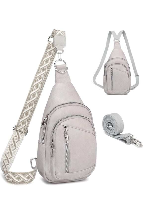 Sling Bag Crossbody Backpack - 2 in 1 Leather Cross Body Bag Fanny Pack with 2 Removable Straps