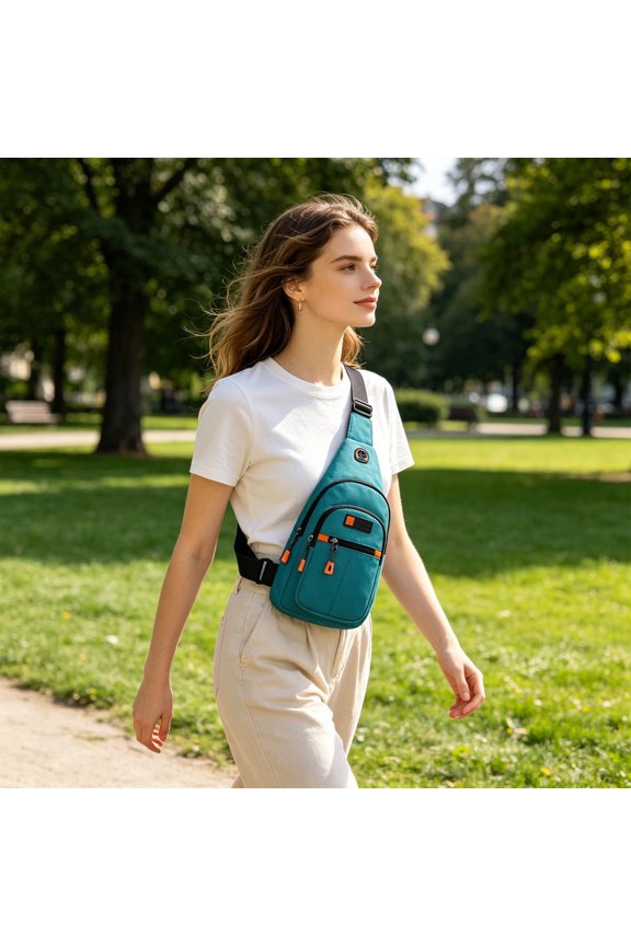 Sling Bag Crossbody Chest Bag Multi Pocket Nylon Shoulder Backpack Water Resistant Travel Hiking Outdoor Casual Daypack Work Delivery Organizer