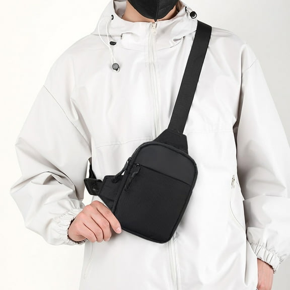 Sling Bag Crossbody Chest Shoulder Travel Purse | One Strap Nylon | Water-Resistant with Earphone Hole | Fits Tablet | Gray/White | 8.66 x 5.51 x 1.18 in | Multipurpose Outdoor Pack | 1pc