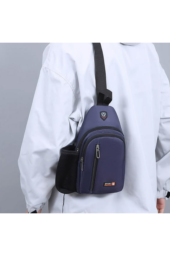 Sling Bag Crossbody Chest Shoulder | Water Resistant One Strap Travel Purse with Earphone Hole | Adjustable Lightweight Cloth | Black, Blue, Brown | Fits 7.9" Tablet 11.8"x6.7"x2" for Men & Women