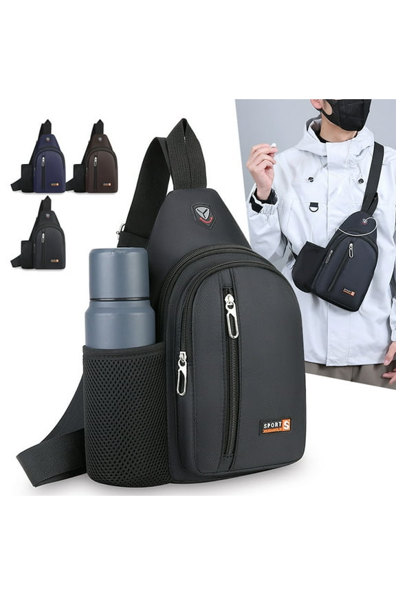 Sling Bag Crossbody Chest Shoulder | Water Resistant One Strap Travel Purse with Earphone Hole | Adjustable Lightweight Cloth | Black, Blue, Brown | Fits 7.9" Tablet 11.8"x6.7"x2" for Men & Women