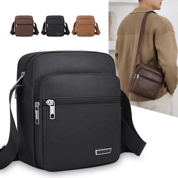 Sling Bag Crossbody Shoulder Backpack for Adults | Polyurethane Leather | Earphone Hole | Multiple Zippered Compartments | Fits 7.9" Tablets | Hiking Camping Outdoor Daypack | 9.06"x7" | Black Brown