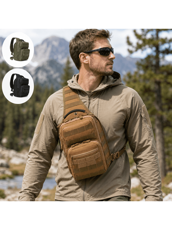 Sling Bag MOLLE EDC Single Shoulder Backpack MultiPocket for Outdoor Travel, Daily Commute Hiking & Camping