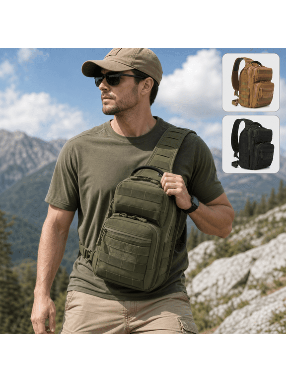 Sling Bag MOLLE EDC Single Shoulder Backpack MultiPocket for Outdoor Travel, Daily Commute Hiking & Camping