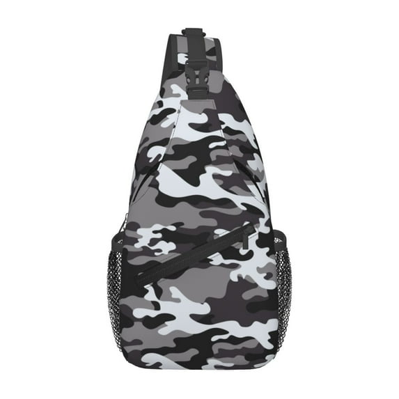 Sling Bag for Men, Black Grey White Camouflage Fanny Pack Crossbody Bags Shoulder Chest Bag, Small Gym Bag Anti Theft Crossbody Backpack Daypack for Travel Sports Running Hiking