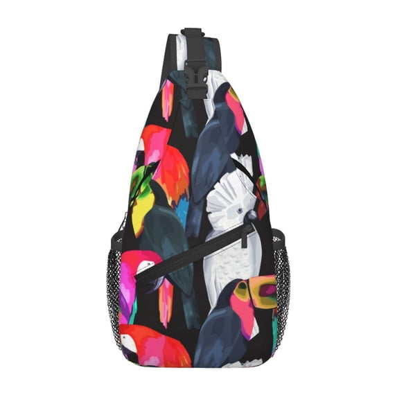 Sling Bag for Men, Colorful Toucan Cockatoo Parrot Fanny Pack Crossbody Bags Shoulder Chest Bag, Small Gym Bag Anti Theft Crossbody Backpack Daypack for Travel Sports Running Hiking