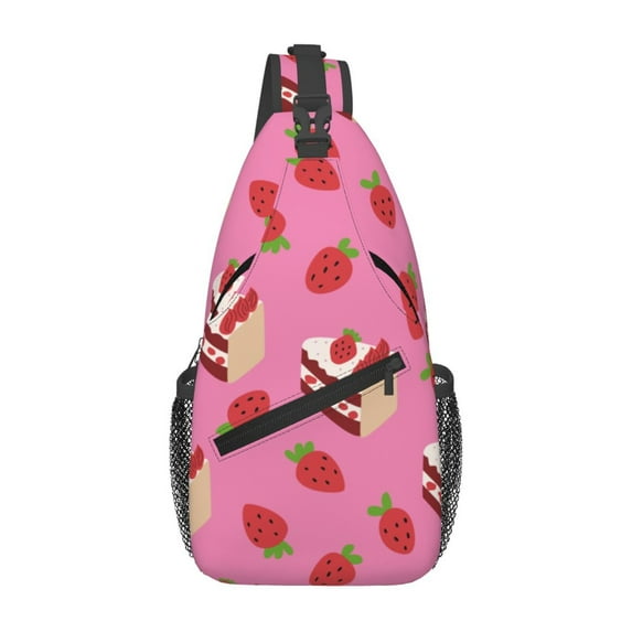 Sling Bag for Men, Cute Cake Strawberry Fanny Pack Crossbody Bags Shoulder Chest Bag, Small Gym Bag Anti Theft Crossbody Backpack Daypack for Travel Sports Running Hiking