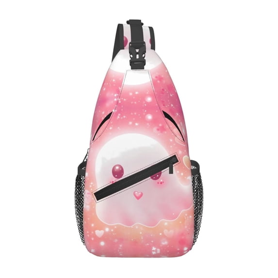 Sling Bag for Men, Halloween Pink Cute Ghost B Fanny Pack Crossbody Bags Shoulder Chest Bag, Small Gym Bag Anti Theft Crossbody Backpack Daypack for Travel Sports Running Hiking