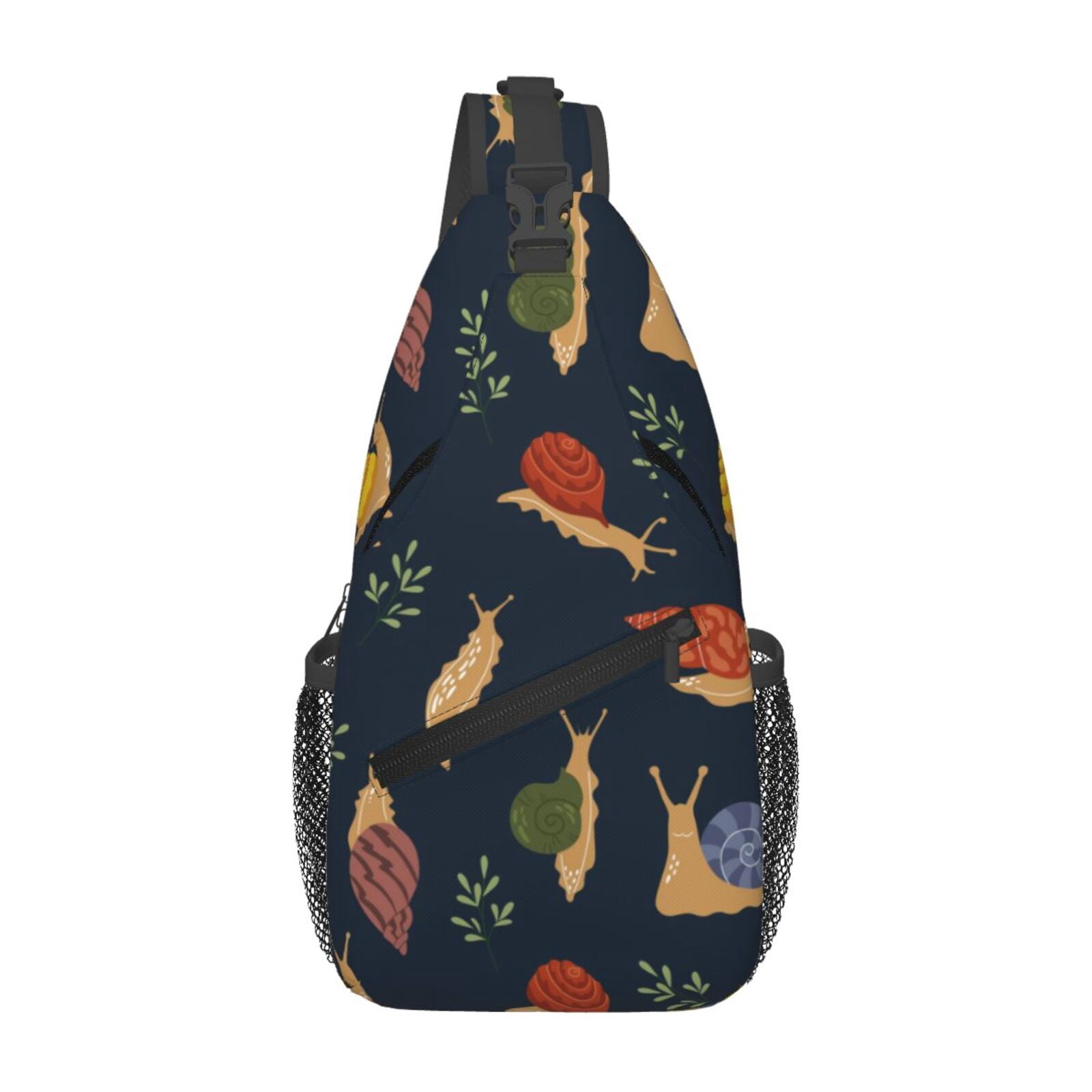 Sling Bag for Men, Snail Leaf Print Black Fanny Pack Crossbody Bags ...