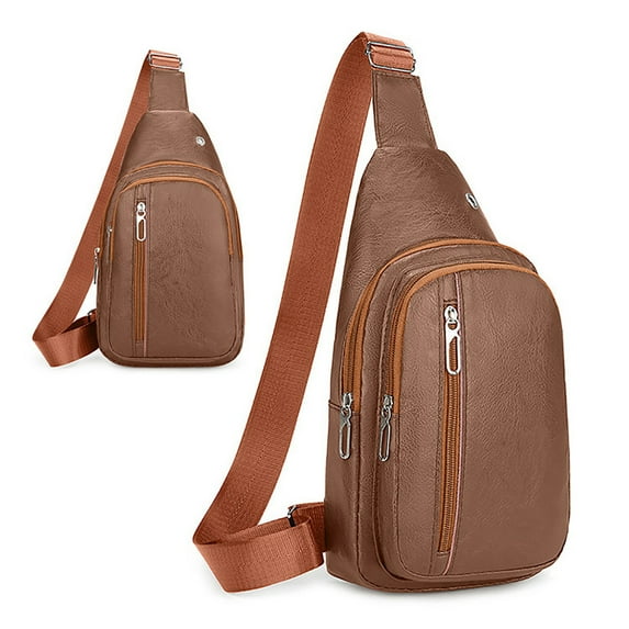 Sling Bag for Men, Trendy Crossbody Bag with Adjustable Shoulder Straps, Leather Small Sling Backpack Outdoor Chest Bag with Multiple Compartments for Travel Camping(Khaki)