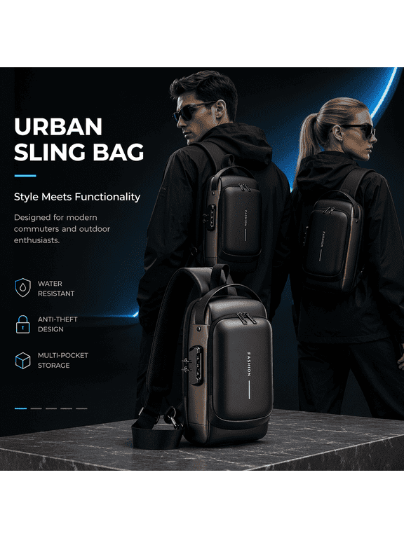 Sling Bag For Men and Women | Anti-Theft Sling Bag with Combination Lock Crossbody Bags For Women & Men - Travel Hiking Purse Chest Bag Daypack Black Gold