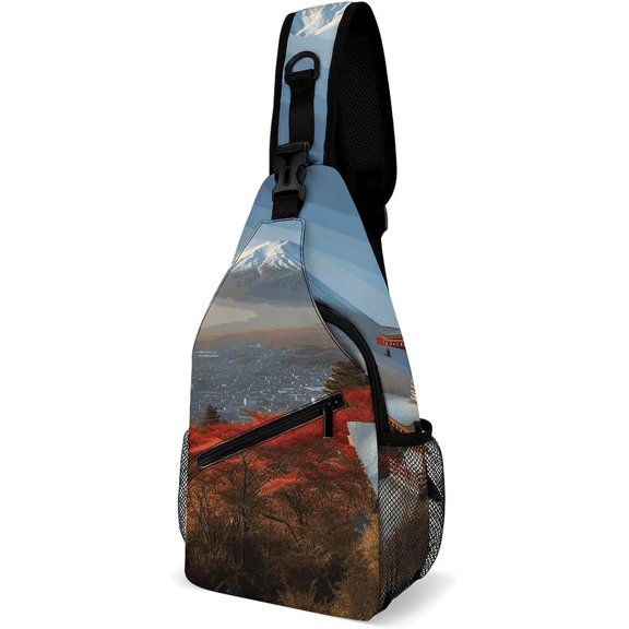 Sling Bag for Women Men Japan Mount Fuji Landscape Crossbody Bag Hiking Chest Bag Crossbody Fanny Pack Fashion Waist Packs Casual Daypack Backpacks Shoulder Bag for Travel