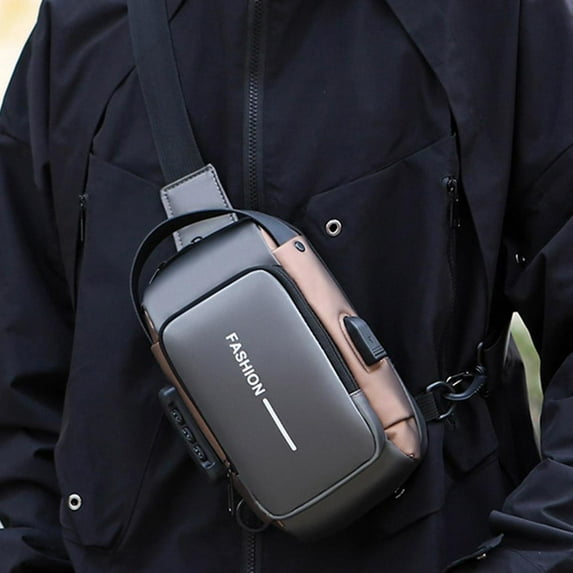 Sling Bag for Men Anti-Theft Crossbody Bag Large Capacity Waterproof Rechargeable Chest Backpack for Daily Use
