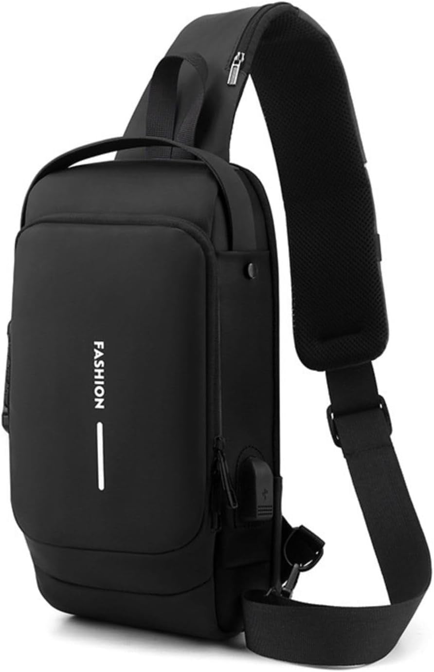 Sling Bag for Men Anti-Theft USB Crossbody Backpack Waterproof Chest Daypack