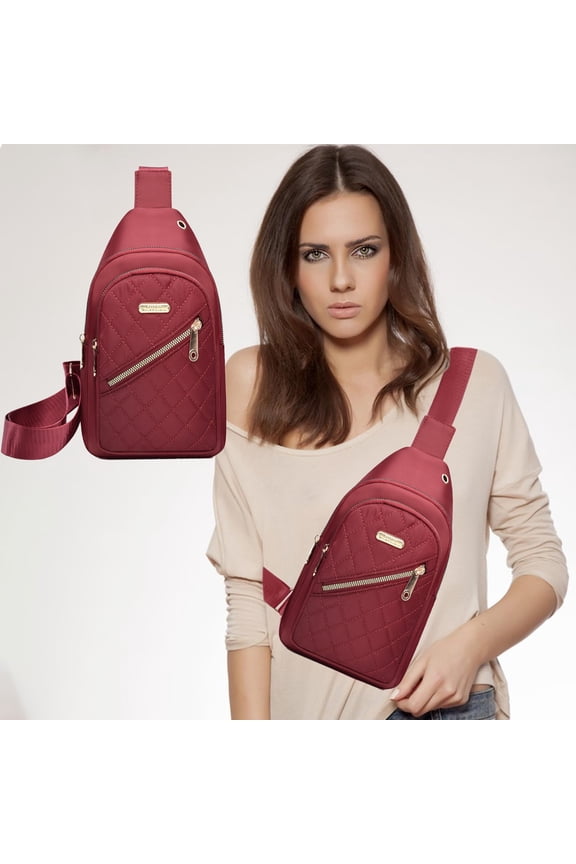 Sling Bag for Men Women Embroidery Diamond Quilted Nylon Crossbody Shoulder Backpack with Earphone Hole for Hiking Travel Camping Outdoor Sports