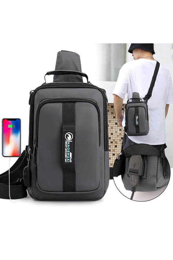 Sling Bag for Men and Women, Crossbody Backpack with USB Port and Earphone Hole, Daypack for Hiking, Camping, Travel, and Outdoor Activities