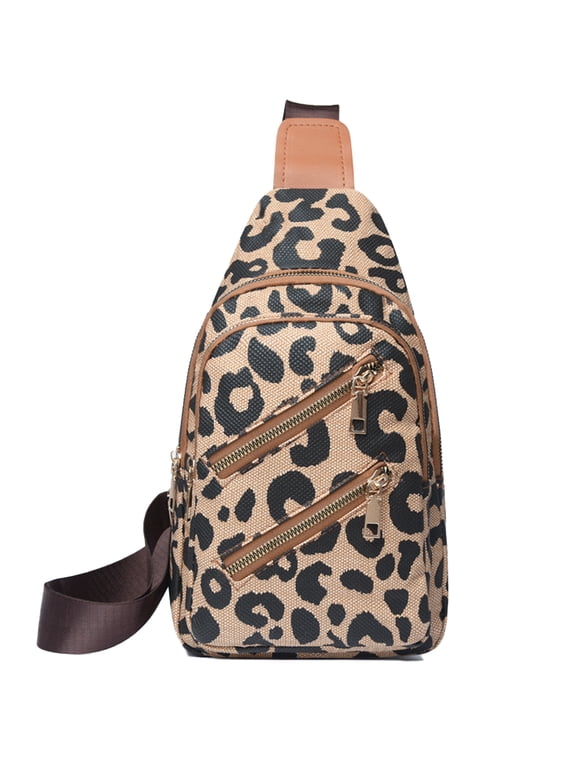 Sling Bag for Women Crossbody,ALMOSTEN Fanny Pack Chest Bag with Adjustable Strap Small Sling Backpack Crossbody Womens Sling Bag for Travel,Leopard