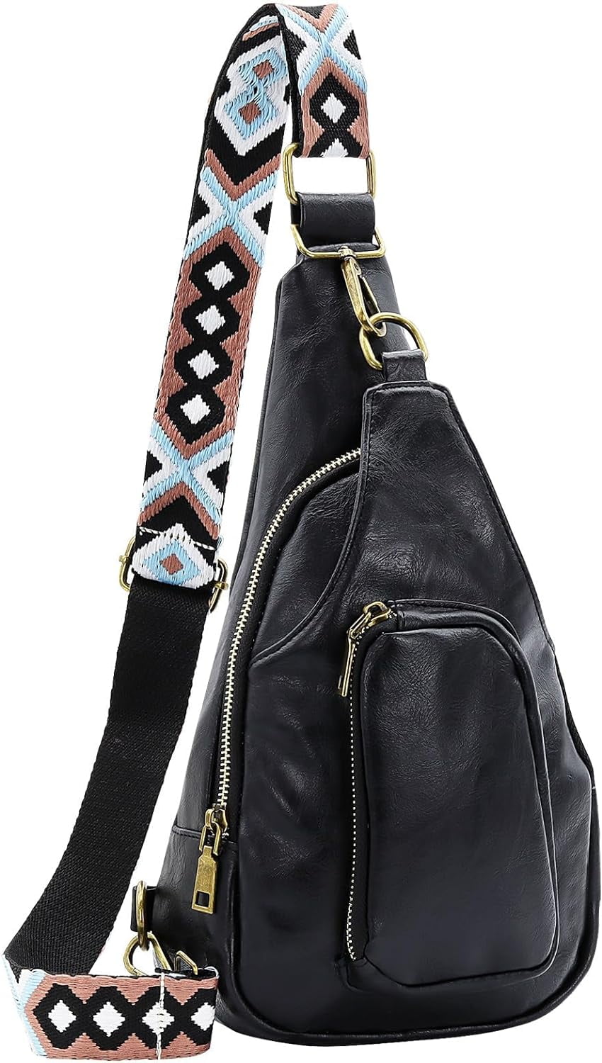 Sling Bag for Women Crossbody, PU Leather Small Sling bags Sling Chest Shoulder Backpack for Traveling Hiking