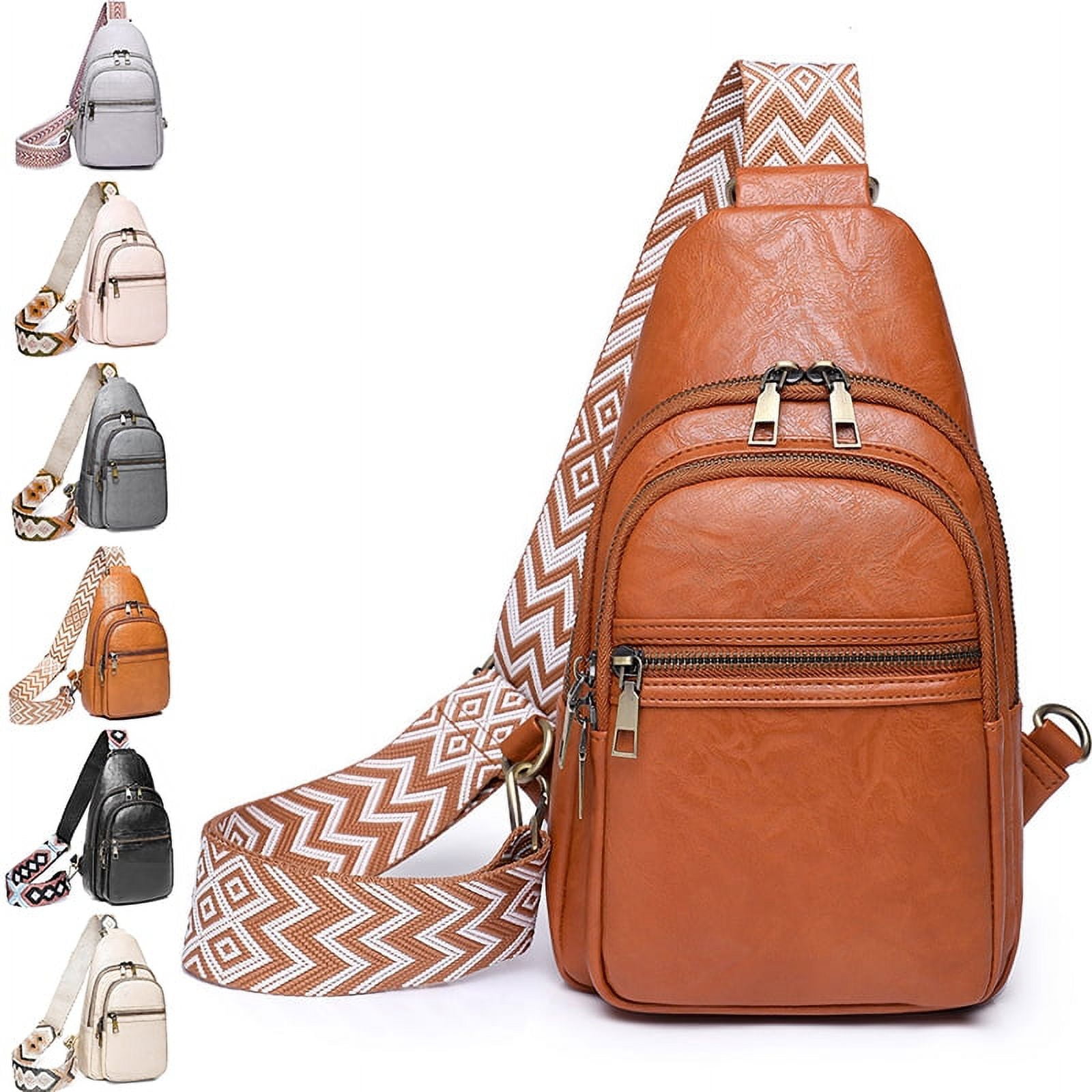 Sling Bag for Women PU Leather Sling Bags for Women Crossbody Fashion Sling Backpack Multipurpose Chest Bag for Women Brown Walmart