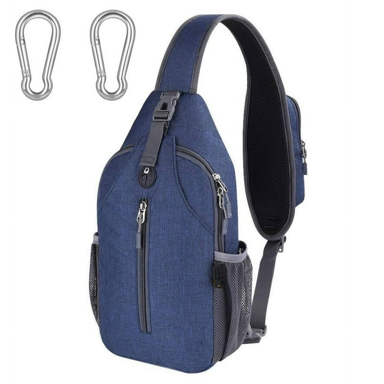 Sling Bags Men and Women Shoulder Backpack Crossbody Sling Backpack Sling Bag Travel Hiking Chest Bag Daypack with 2 Carabiner Clip Spring Navy Blue