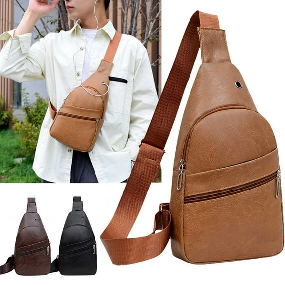 Sling Bags for Men, Hwkond Strap Bag Crossbody Backpack with USB and Headphone Hole, Mens Sling Bag Clearance