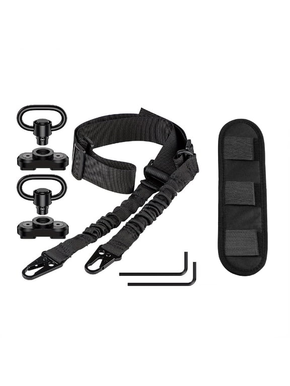 Sling Combo Set - Adjustable Two Point Traditional QD Sling with Extra Length and 360° Rotation Swivel Mounts, Shoulder Pad Included