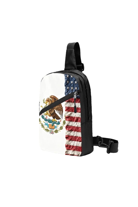 Sling Crossbody Backpack America Mexican Flag Art Collapsible Chest Shoulder Cross Body Bag Daypack for Women Men