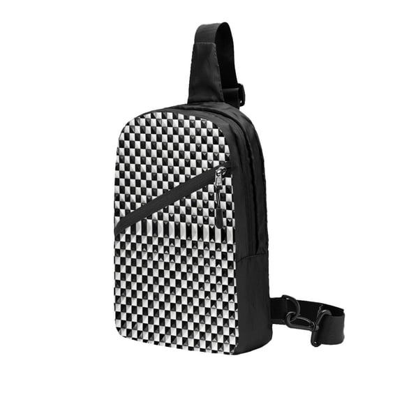 Sling Crossbody Backpack Black White Checkered Pattren Collapsible Chest Shoulder Cross Body Bag Daypack for Women Men