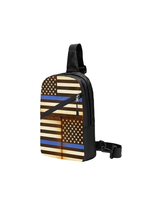 Sling Crossbody Backpack Distressed Police Style Flag Collapsible Chest Shoulder Cross Body Bag Daypack for Women Men