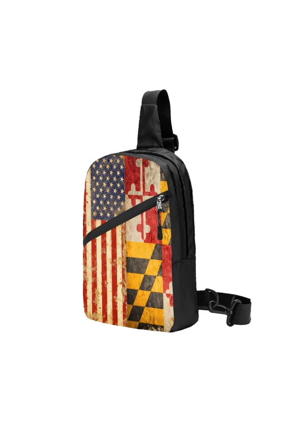 Sling Crossbody Backpack Grunge America Maryland Flag Collapsible Chest Shoulder Cross Body Bag Daypack for Women Men