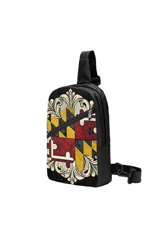 Sling Crossbody Backpack Maryland Flag Heart Collapsible Chest Shoulder Cross Body Bag Daypack for Women Men