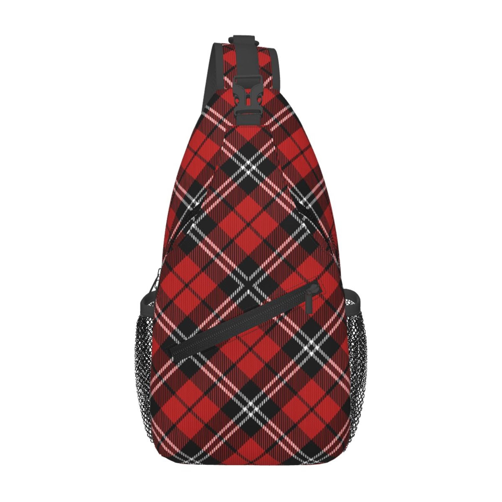 Sling Crossbody Bag for Women and Men Scottish checkered black red ...