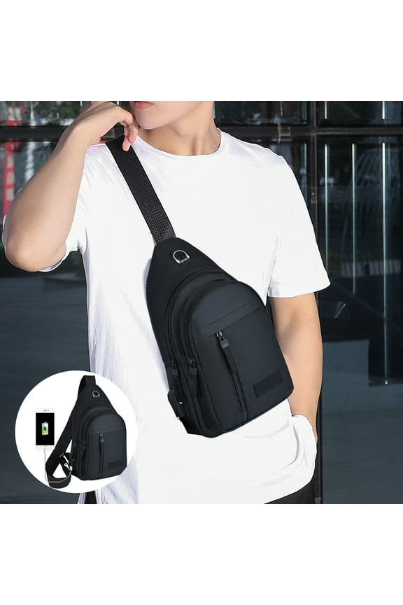 Sling Crossbody Bag with USB Charging Hole Chest Bag for Men Women Waist Bag One Shoulder Messenger Hand Bag Hiking Daypack Chest Bag