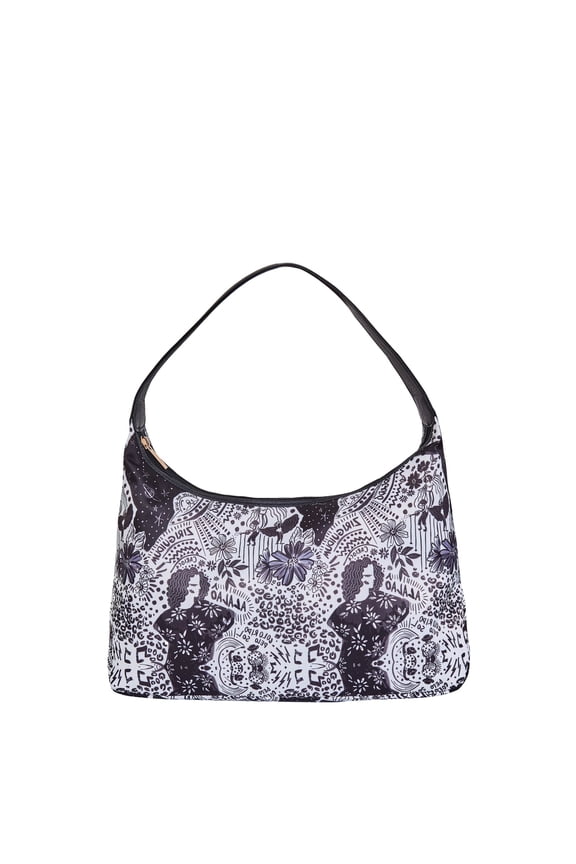 Womens Hand Crafted Printed Nylon & Leather Hobo Bag Handbag, Minimalist Travel Tote & Stylish Organizer