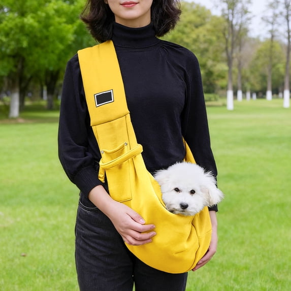 Reversible Pet Sling Hands Free Tote with Storage Pocket Comfortable Shoulder Harness for Outdoor Walking Cats and Small Dogs