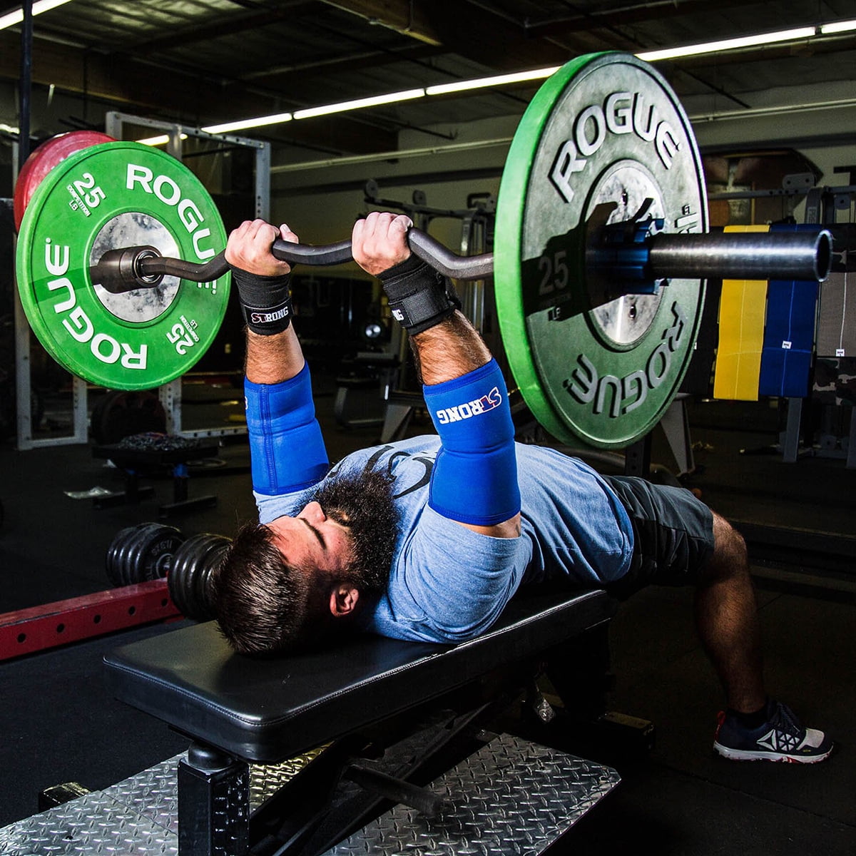 Sling Shot STrong Compression Elbow Sleeves by Mark Bell - Medium - Blue